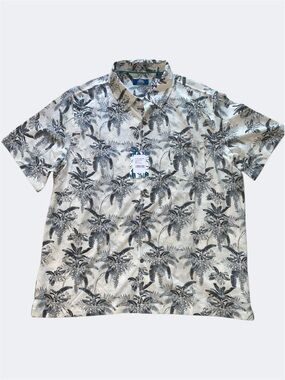 Havana Jim Tropical White Palm Tree Print Men's Button Down Shirt
